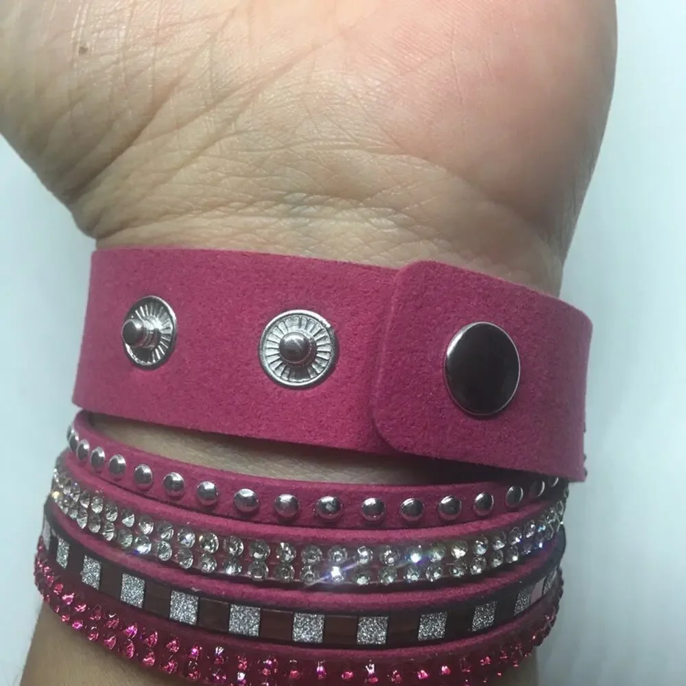 Mix Stud Slit Layer Wrap Bracelet - Fuchsia - Picture 4 of 4